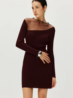 Semi-Sheer Panel Sweater Dress Black Dresses|Sweater Dresses