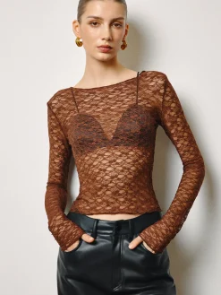 Outlet Semi-Sheer Skinny Lace Blouse Tops