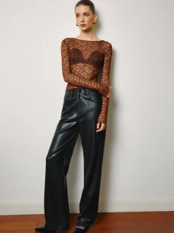 Outlet Semi-Sheer Skinny Lace Blouse Tops