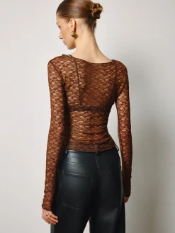 Outlet Semi-Sheer Skinny Lace Blouse Tops