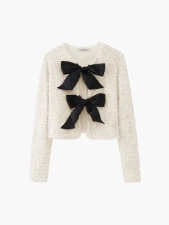 Discount Sequined Velvet Bowknot Decor Blouse Blouses & Shirts|Tops