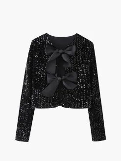 Discount Sequined Velvet Bowknot Decor Blouse Blouses & Shirts|Tops