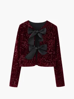 Discount Sequined Velvet Bowknot Decor Blouse Blouses & Shirts|Tops