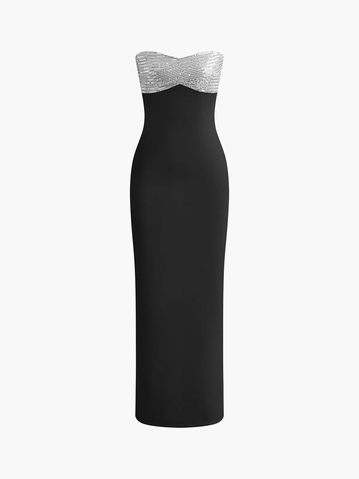 Outlet Sequins Color Block Tube Long Dress Black Dresses|Cocktail & Party Dresses