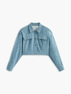 New Sequins Decor Crop Jacket Outerwear|Crop Tops