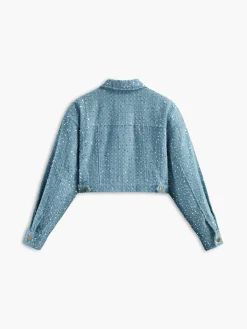 New Sequins Decor Crop Jacket Outerwear|Crop Tops