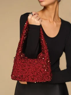 Sequins Drawstring Velvet Armpit Bag Bags|Accessories