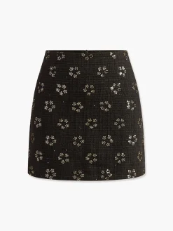 Sequins Floral Tweed Skirt Skirts|Bottoms