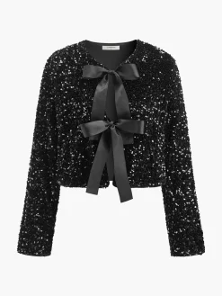 Clearance Sequins Velvet Bow Blazer Outerwear|Blazers