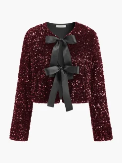 Clearance Sequins Velvet Bow Blazer Outerwear|Blazers