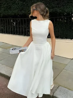 Clearance Serendipity Cutout Backless Midi Dress White Dresses|Casual Dresses