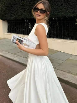 Clearance Serendipity Cutout Backless Midi Dress White Dresses|Casual Dresses