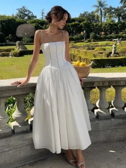 New Serendipity Frenchy Flowy Long Dress White Dresses|Black Dresses