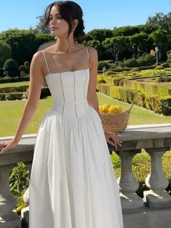 New Serendipity Frenchy Flowy Long Dress White Dresses|Black Dresses