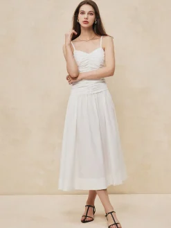 Clearance Serendipity Ruched Cami Long Dress White Dresses|Work Dresses