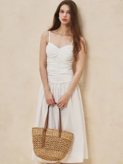 Clearance Serendipity Ruched Cami Long Dress White Dresses|Work Dresses
