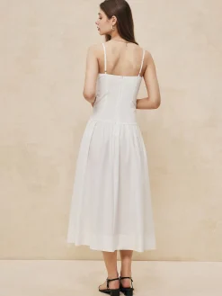 Clearance Serendipity Ruched Cami Long Dress White Dresses|Work Dresses