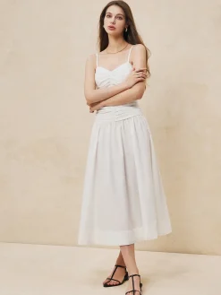 Clearance Serendipity Ruched Cami Long Dress White Dresses|Work Dresses