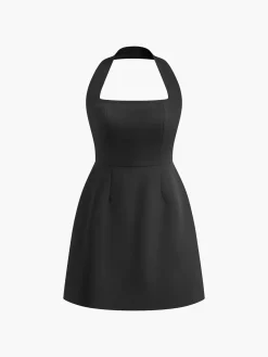 Outlet Sexy Halter Solid Dress Casual Dresses|Work Dresses
