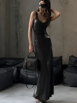 Clearance Sexy Slim Fit Tank Long Dress Black Dresses|Cocktail & Party Dresses