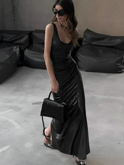 Clearance Sexy Slim Fit Tank Long Dress Black Dresses|Cocktail & Party Dresses