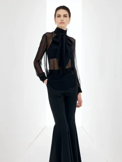 Clearance Sheer Bow Chiffon Shirt Blouses & Shirts|Tops