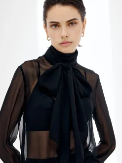 Clearance Sheer Bow Chiffon Shirt Blouses & Shirts|Tops