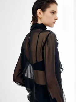 Clearance Sheer Bow Chiffon Shirt Blouses & Shirts|Tops