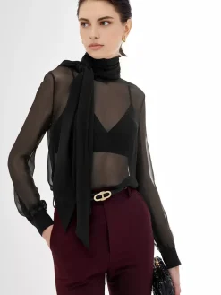 Clearance Sheer Bow Chiffon Shirt Blouses & Shirts|Tops