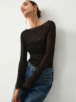 Clearance Sheer Floral Long Sleeve Top T-shirts|Tops