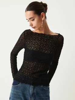 Clearance Sheer Floral Long Sleeve Top T-shirts|Tops