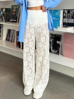 Hot Sheer Lace Wide Leg Pants Pants|Wide Leg