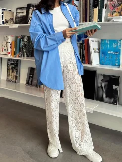 Hot Sheer Lace Wide Leg Pants Pants|Wide Leg