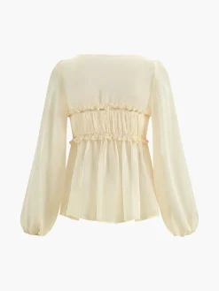 Discount Sheer Long Sleeve Drawstring Blouse Blouses & Shirts|Tops