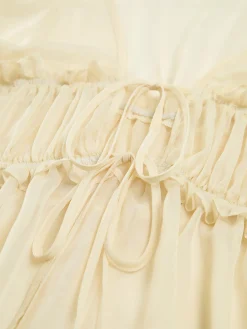 Discount Sheer Long Sleeve Drawstring Blouse Blouses & Shirts|Tops