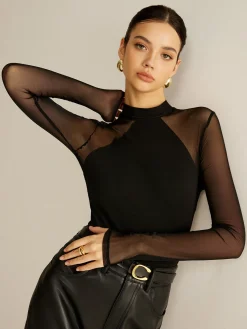Sheer Long Sleeve Jersey Top T-shirts|Tops