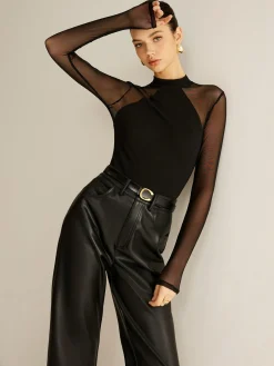 Sheer Long Sleeve Jersey Top T-shirts|Tops