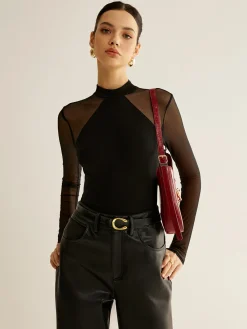 Sheer Long Sleeve Jersey Top T-shirts|Tops