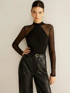 Sheer Long Sleeve Jersey Top T-shirts|Tops