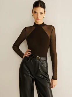 Sheer Long Sleeve Jersey Top T-shirts|Tops