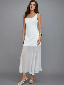 Hot Sheer Overlay Long Dress White Dresses|Casual Dresses