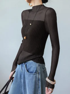 Best Sheer Panel Slim Sweater Sweater Tops|Sweaters & Cardigans