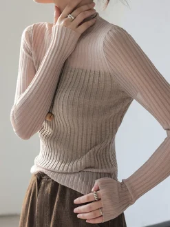 Best Sheer Panel Slim Sweater Sweater Tops|Sweaters & Cardigans