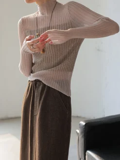 Best Sheer Panel Slim Sweater Sweater Tops|Sweaters & Cardigans