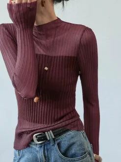 Best Sheer Panel Slim Sweater Sweater Tops|Sweaters & Cardigans
