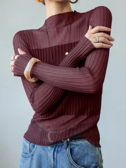 Best Sheer Panel Slim Sweater Sweater Tops|Sweaters & Cardigans