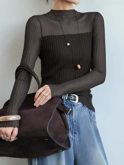 Best Sheer Panel Slim Sweater Sweater Tops|Sweaters & Cardigans