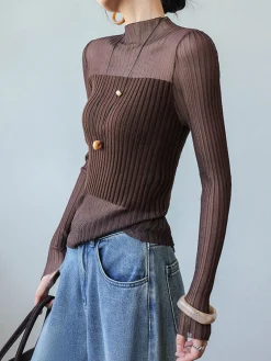 Outlet Sheer Panel Slim Sweater Sweater Tops|Sweaters & Cardigans