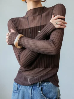Outlet Sheer Panel Slim Sweater Sweater Tops|Sweaters & Cardigans