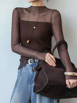 Outlet Sheer Panel Slim Sweater Sweater Tops|Sweaters & Cardigans